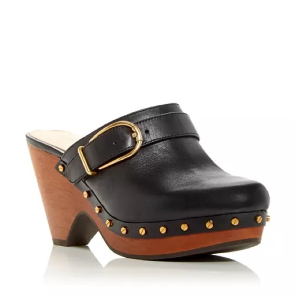 Veronica Beard Black and Brown Mules with Gold Accents - Picture 2 of 16